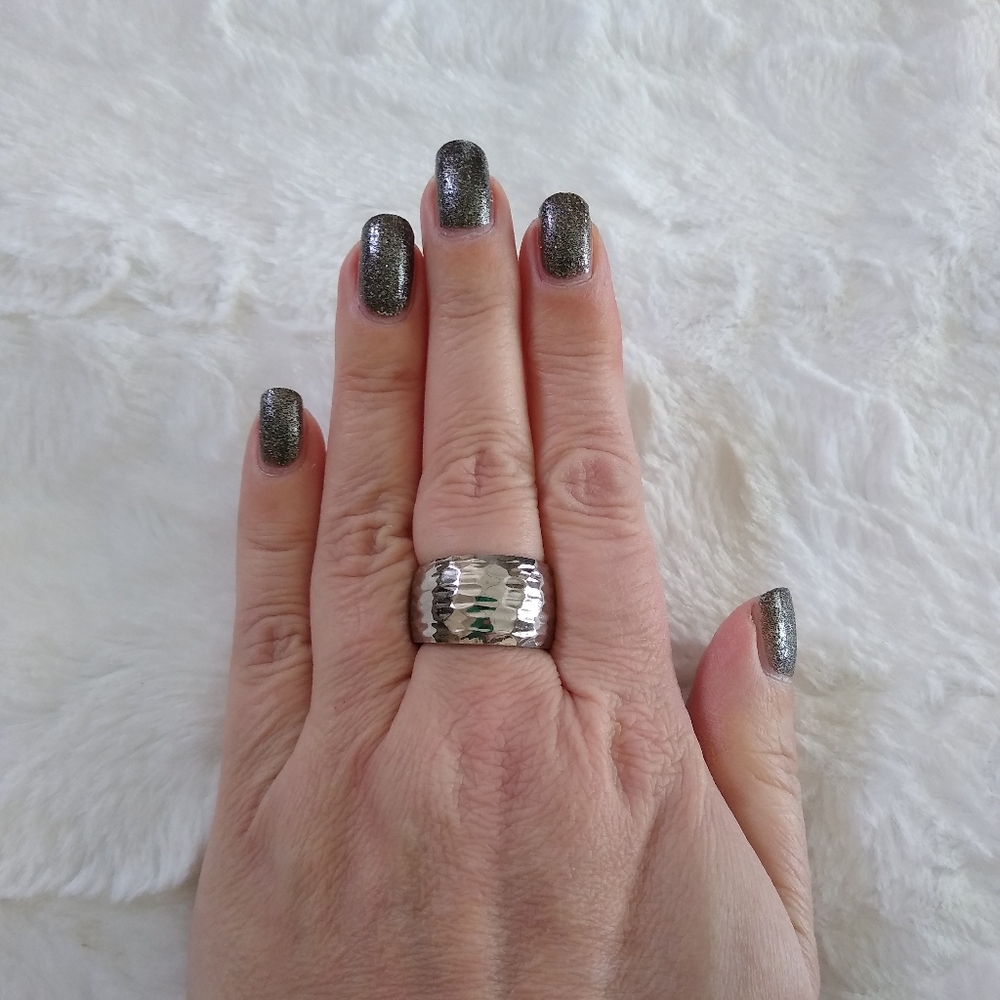 New Stainless Steel Wide Hammered Ring